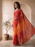 Women's Red Silk-Blend Embroidered Saree With Unstitched Blouse Piece