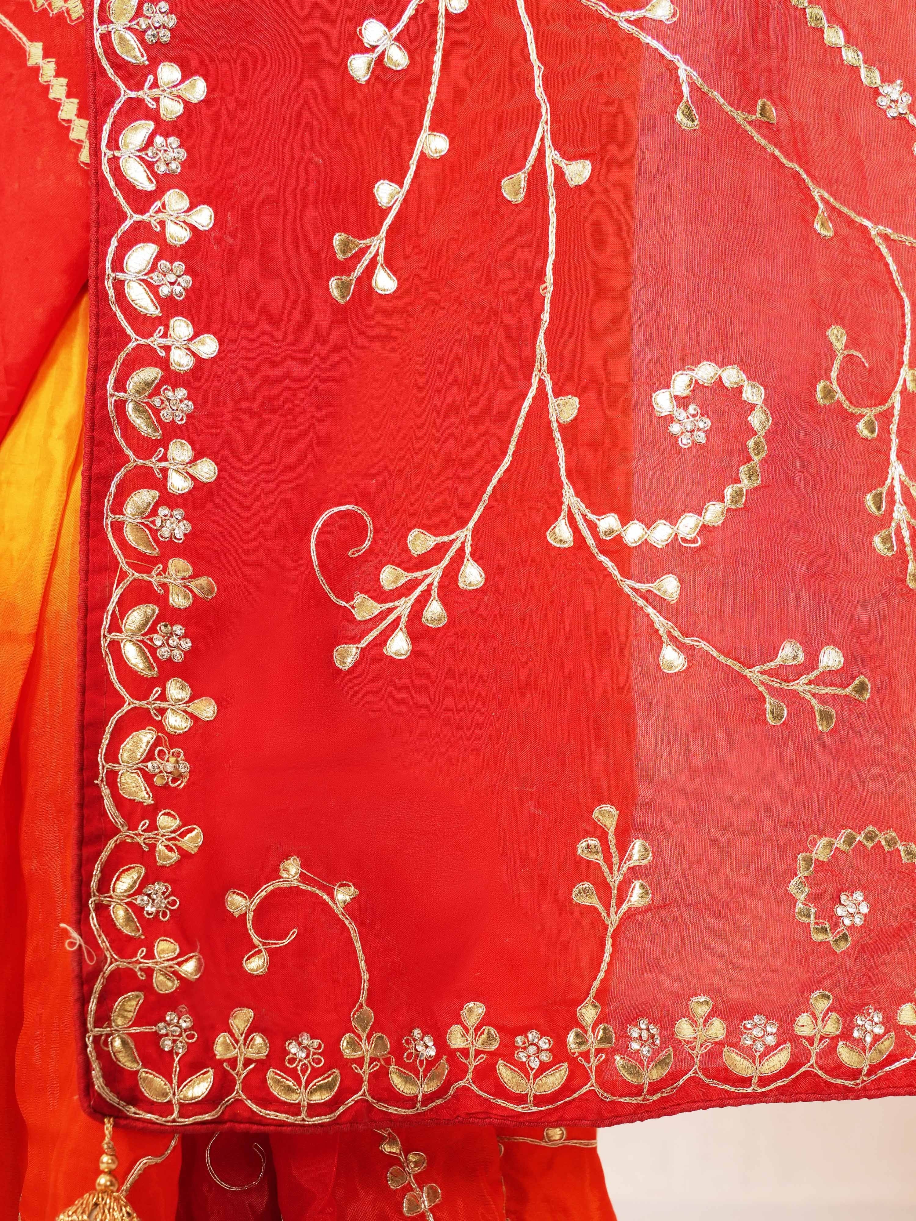Women's Red Silk-Blend Embroidered Saree With Unstitched Blouse Piece