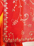 Women's Red Silk-Blend Embroidered Saree With Unstitched Blouse Piece