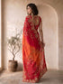 Women's Red Synthetic Embroidered Saree With Unstitched Blouse Piece