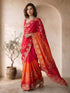 Women's Red Synthetic Embroidered Saree With Unstitched Blouse Piece