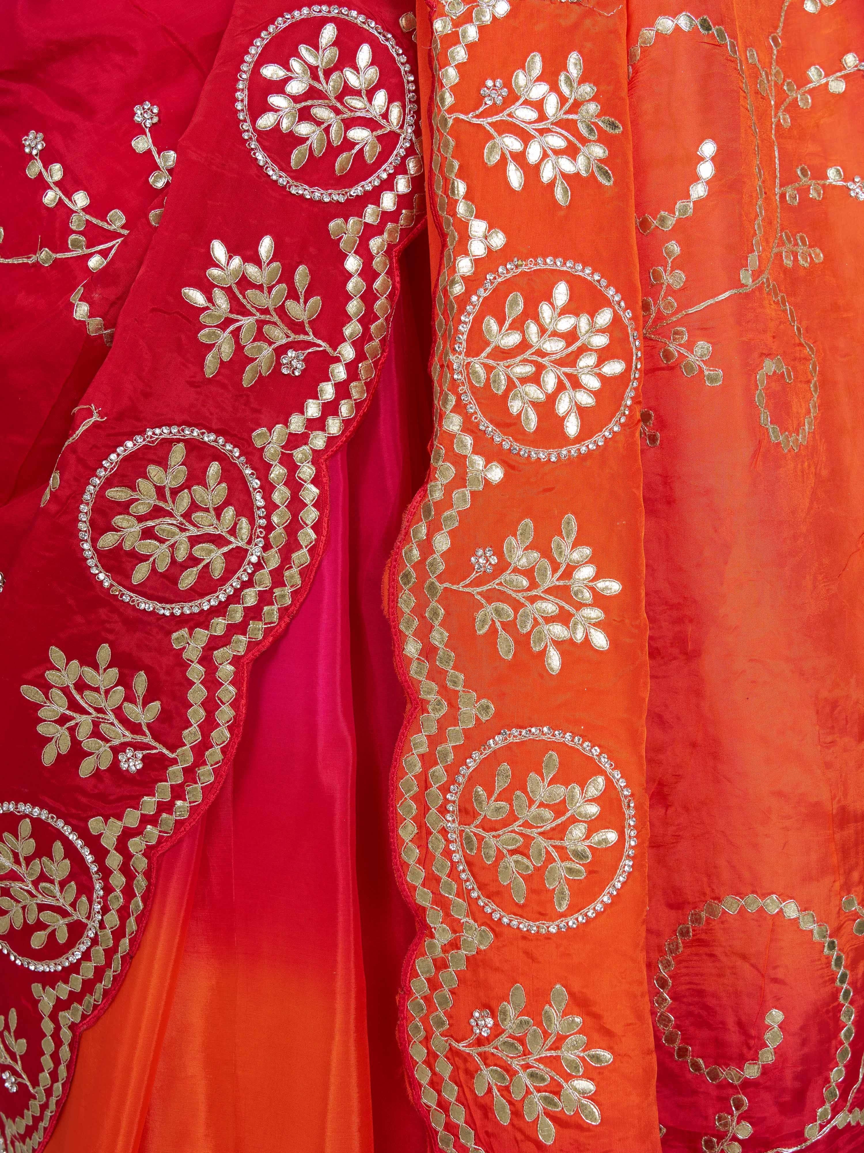Women's Red Synthetic Embroidered Saree With Unstitched Blouse Piece