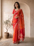 Red Silk Blend Embroidered Saree with Zari Border