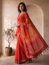 Women's Red Silk-Blend Embroidered Saree With Unstitched Blouse Piece