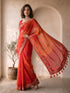 Women's Red Silk-Blend Embroidered Saree With Unstitched Blouse Piece