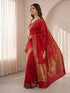 Women's Red Silk-Blend Bandhni Saree With Unstitched Blouse Piece