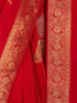 Women's Red Silk-Blend Bandhni Saree With Unstitched Blouse Piece