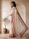 White Organza Embroidered Saree with Red Border