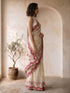 Women's White Organza Embroidered Saree With Unstitched Blouse Piece
