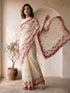 Women's White Organza Embroidered Saree With Unstitched Blouse Piece