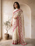 Women's White Organza Embroidered Saree With Unstitched Blouse Piece