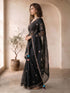 Women's Black Organza Ethnic Motifs Saree With Unstitched Blouse Piece