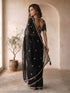 Women's Black Organza Ethnic Motifs Saree With Unstitched Blouse Piece