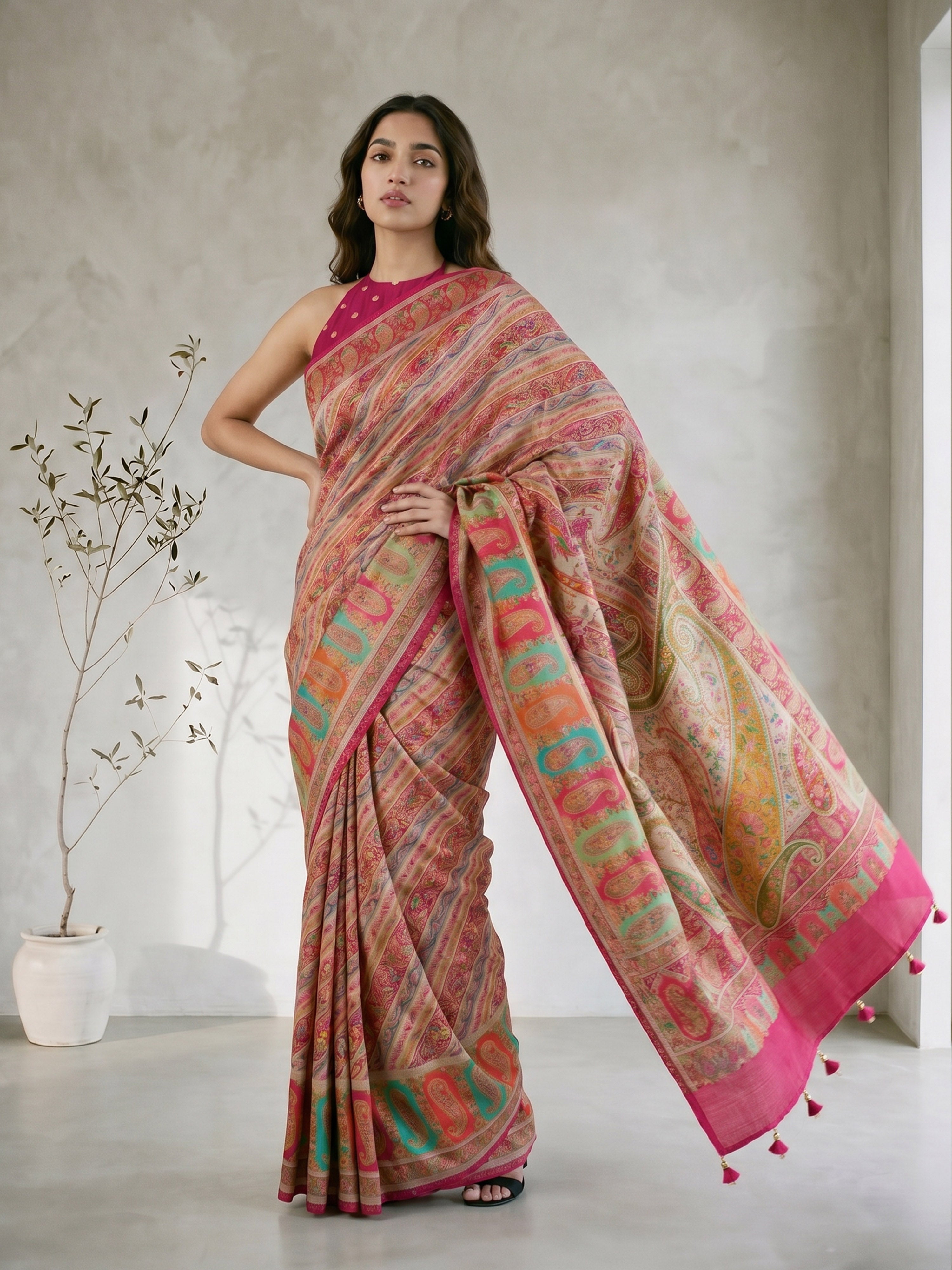 Women's Multicolor Synthetic Ethnic Motifs Saree With Unstitched Blouse Piece