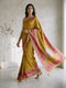 Yellow Poly Silk Floral Print Saree with Pink Border
