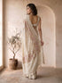 Women's Cream Georgette Embroidered Saree With Unstitched Blouse Piece