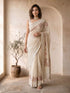 Women's Cream Georgette Embroidered Saree With Unstitched Blouse Piece