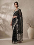 Women's Black Synthetic Embroidered Saree With Ready Blouse