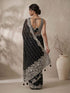 Women's Black Synthetic Embroidered Saree With Ready Blouse