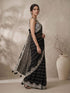Women's Black Synthetic Embroidered Saree With Ready Blouse