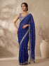 Women's Blue Synthetic Ethnic Motifs Saree With Ready Blouse