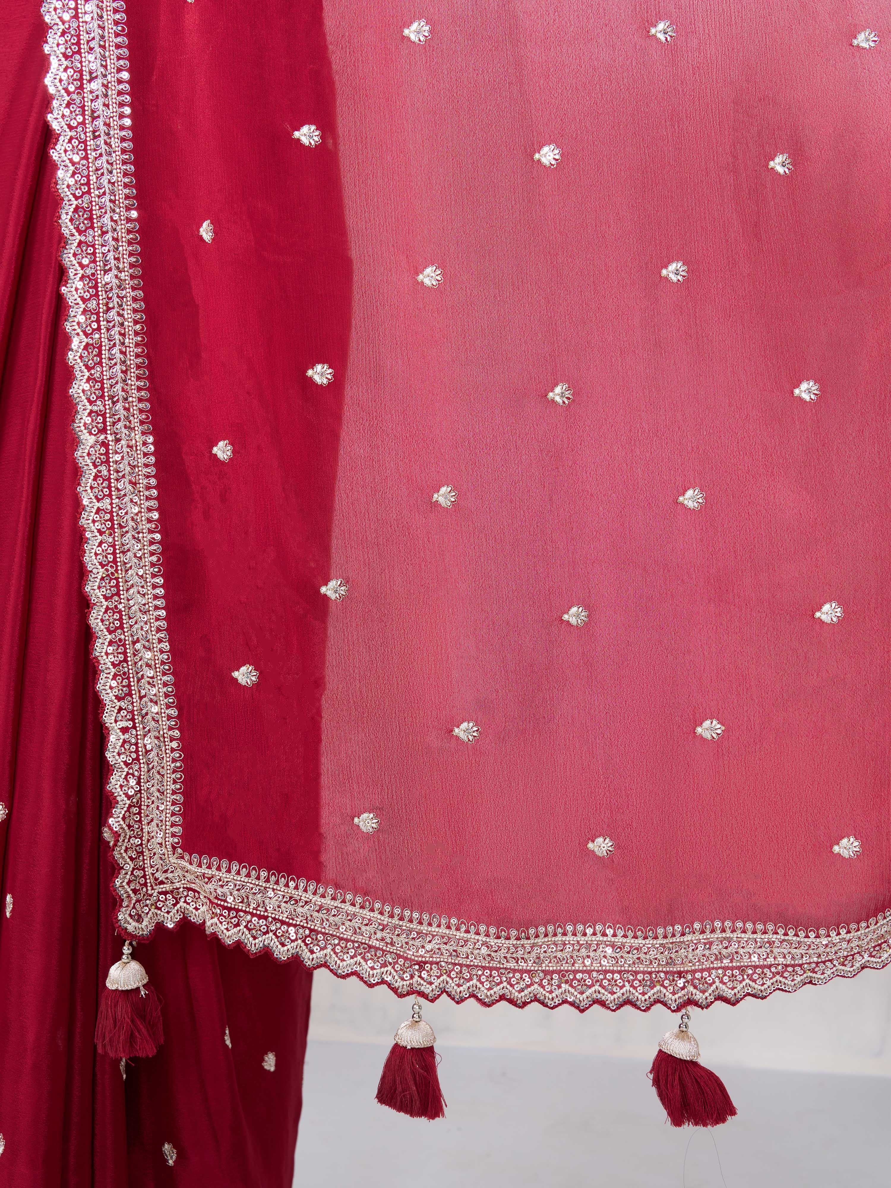 Women's Maroon Chiffon Ethnic Motifs Saree with Ready Blouse