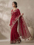 Women's Maroon Synthetic Embroidered Saree With Ready Blouse