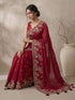 Women's Maroon Synthetic Embroidered Saree With Ready Blouse