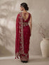 Women's Maroon Synthetic Embroidered Saree With Ready Blouse