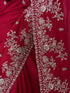 Women's Maroon Synthetic Embroidered Saree With Ready Blouse