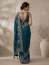 Women's Teal Synthetic Embroidered Saree With Ready Blouse