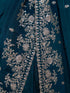 Women's Teal Synthetic Embroidered Saree With Ready Blouse