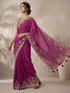 Women's Purple Art Silk Embroidered Saree With Ready Blouse