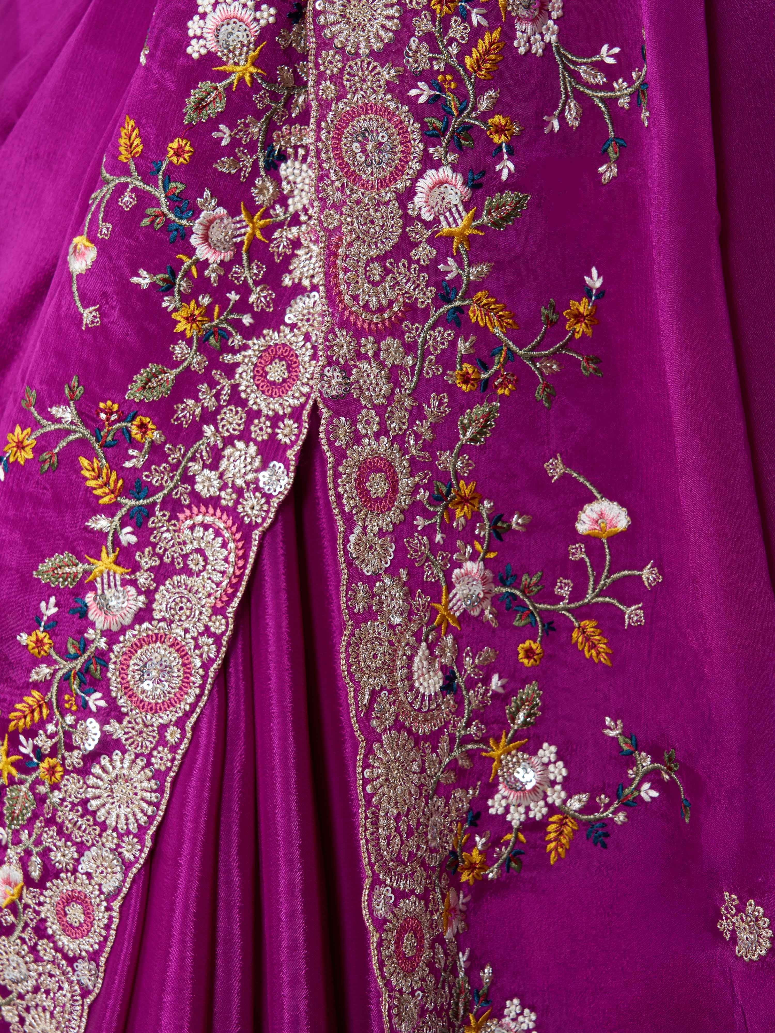 Women's Purple Art Silk Embroidered Saree With Ready Blouse