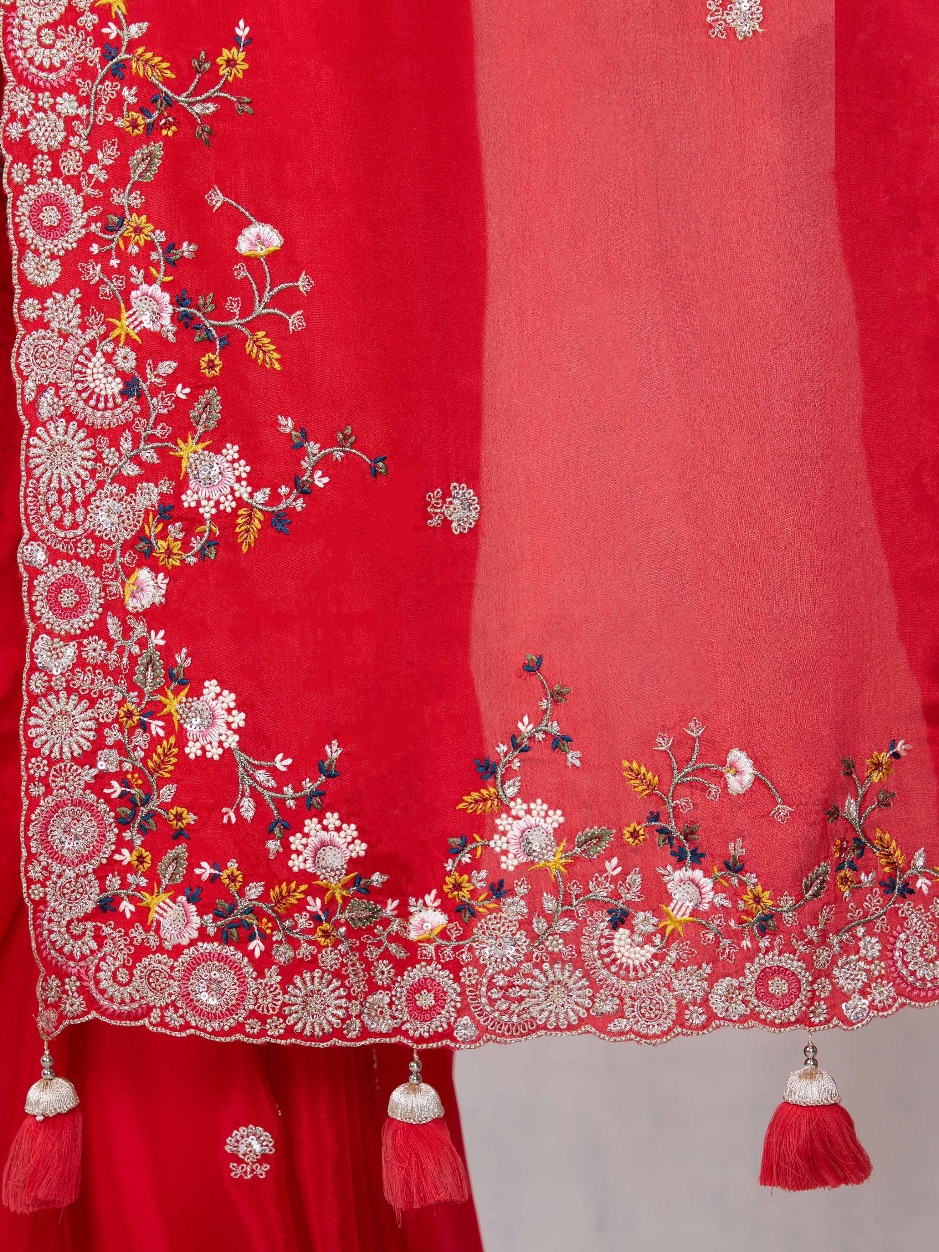Women's Red Art Silk Embroidered Saree With Ready Blouse