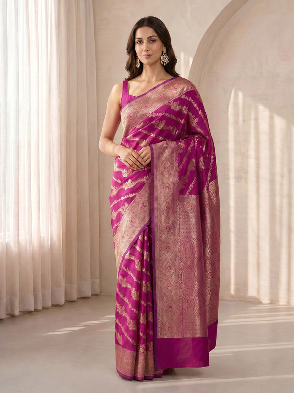 Purple Cotton-Silk Zari Woven Saree with Blouse Piece