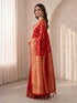 Women's Red Cotton-Silk Ethnic Motifs Saree With Unstitched Blouse Piece