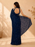Women's Blue Silk-Blend Floral Print Saree With Unstitched Blouse Piece