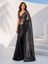 Women's Black Silk-Blend Floral Print Saree With Unstitched Blouse Piece