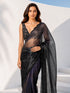 Women's Black Silk-Blend Floral Print Saree With Unstitched Blouse Piece