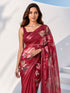 Women's Red Silk-Blend Floral Print Saree With Unstitched Blouse Piece