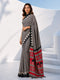 Black Silk Blend Printed Saree with Red Pallu & Tassels
