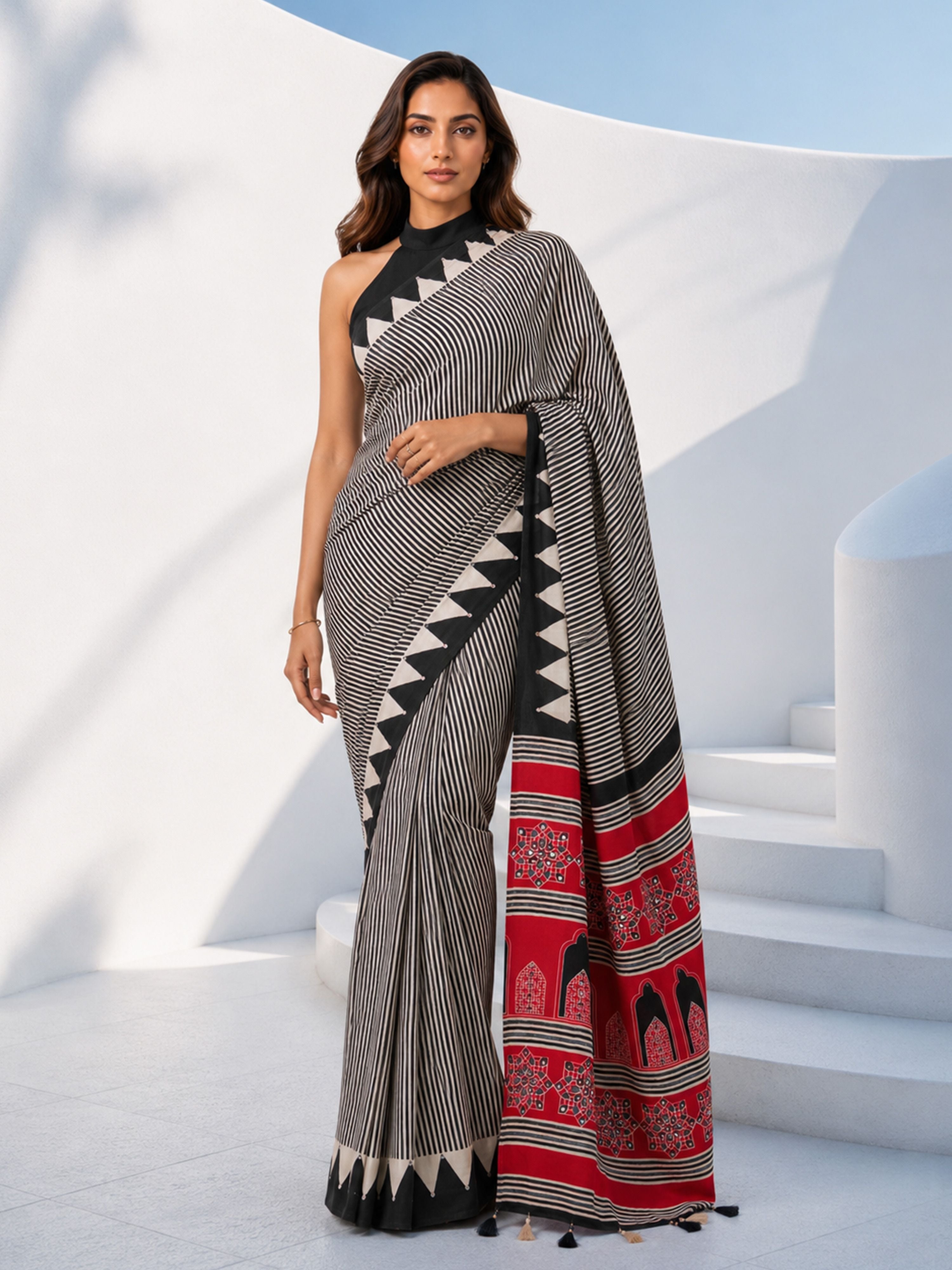 Women's Black Silk-Blend Ethnic Motifs Saree With Unstitched Blouse Piece