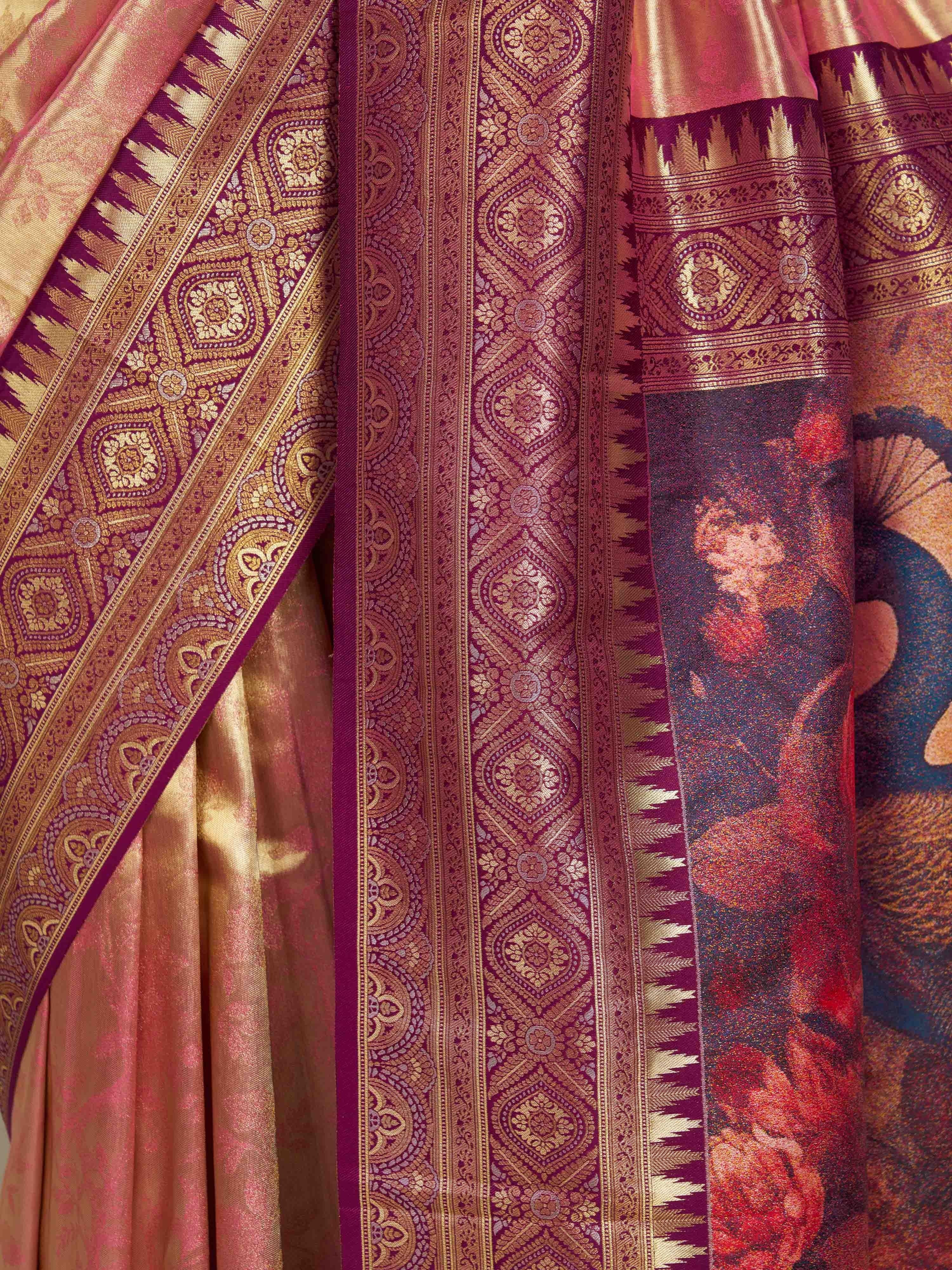 Women's Purple Cotton-Silk Ethnic Motifs Saree With Unstitched Blouse Piece