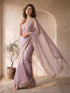 Women's Lavender Organza Embroidered Saree With Unstitched Blouse Piece