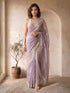 Women's Lavender Organza Embroidered Saree With Unstitched Blouse Piece