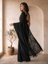 Women's Black Georgette Floral Print Saree With Unstitched Blouse Piece