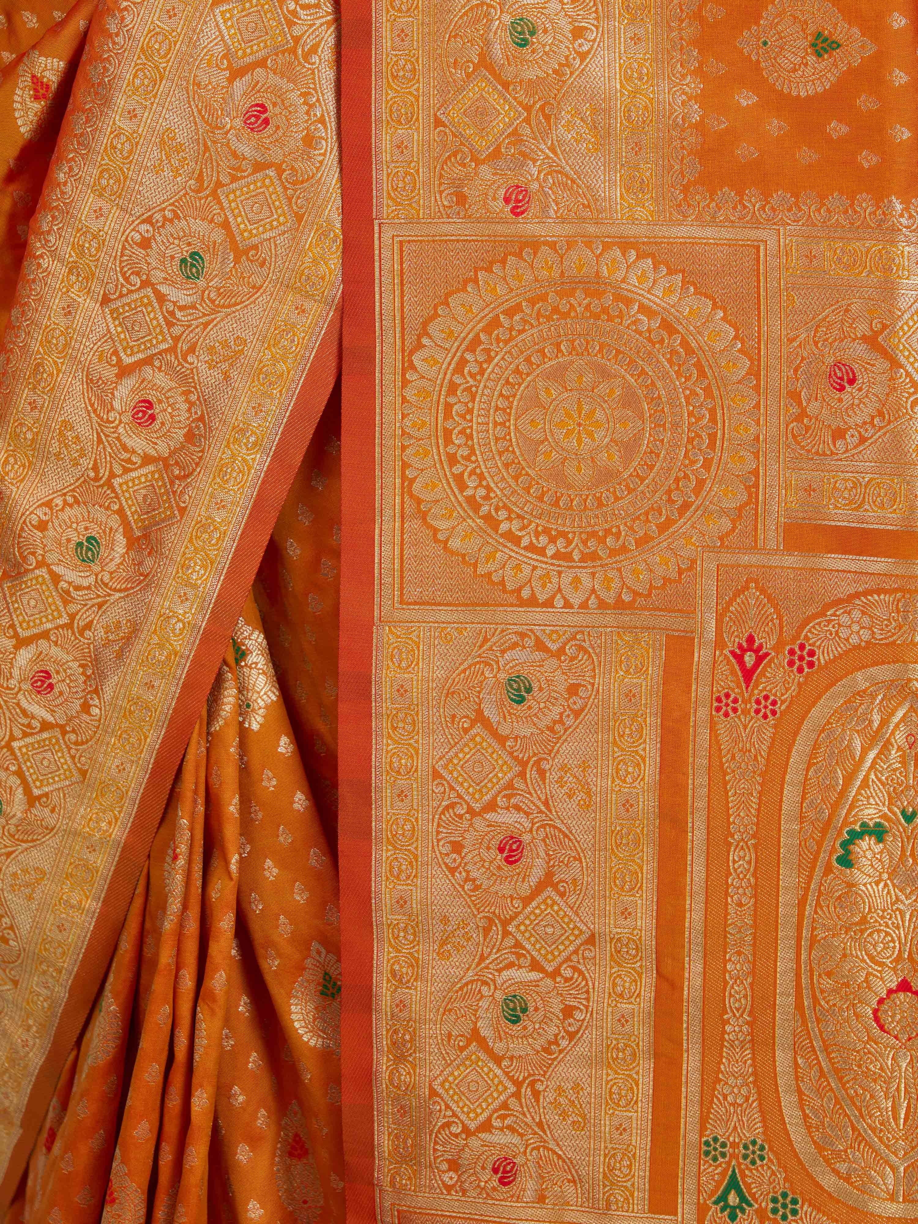 Women's Orange Cotton-Silk Ethnic Motifs Saree With Unstitched Blouse Piece