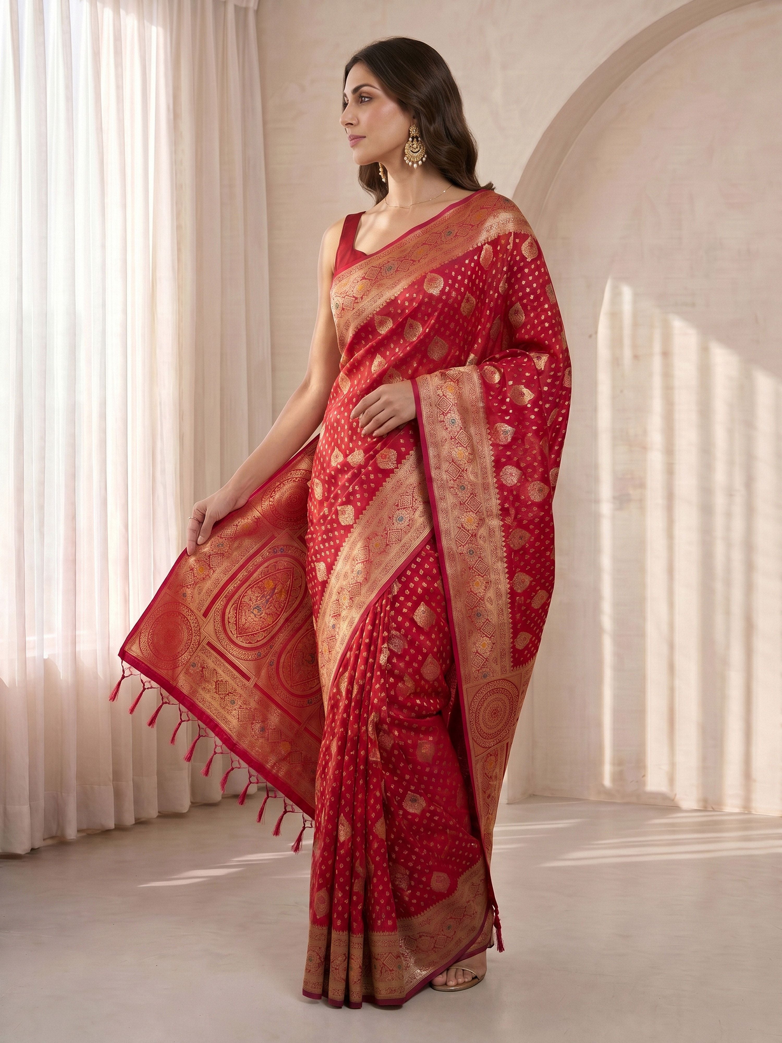 Women's Pink Cotton-Silk Ethnic Motifs Saree With Unstitched Blouse Piece