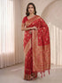 Women's Red Cotton-Silk Ethnic Motifs Saree With Unstitched Blouse Piece
